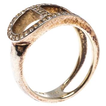 Pre Owned Aigner Gold Tone Crystal Embellished Ring Size 56