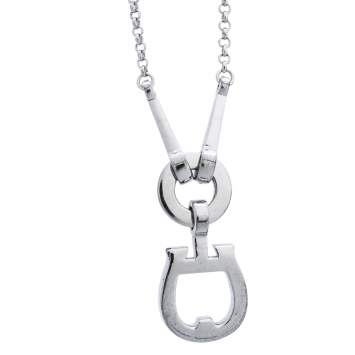 Pre Owned Aigner Crystal Embellished Logo Pendant Silver Tone Necklace