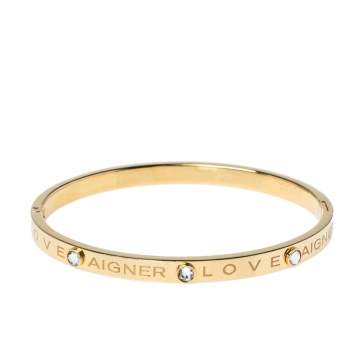 Pre Owned Aigner Love Crystal Gold Tone Bangle Bracelet