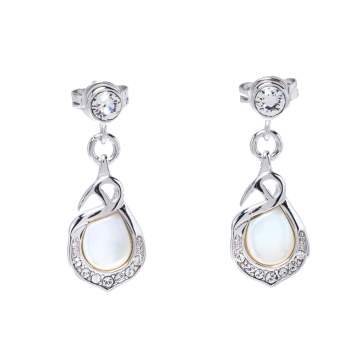 Pre Owned Aigner Crystal Mother of Pearl Silver Tone Drop Earrings