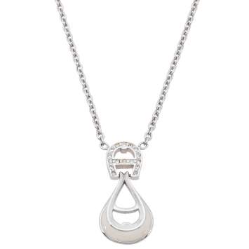 Pre Owned Aigner Crystal Enamel Silver Tone Pendant Necklace