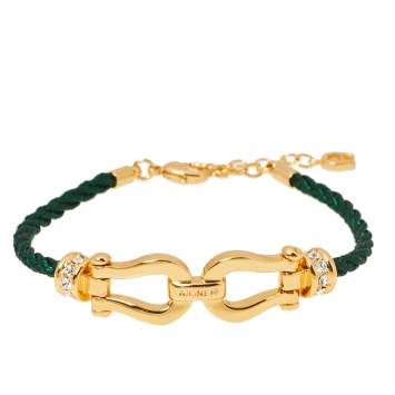 Pre Owned Aigner A Logo Crystal Gold Tone Silk Cord Bracelet 