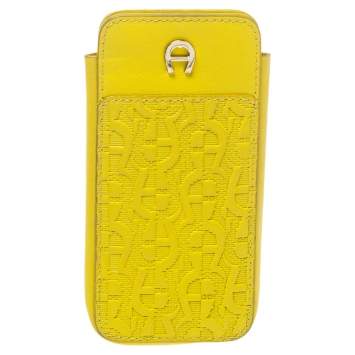 Pre Owned Aigner Yellow Logo Embossed Leather Phone Case