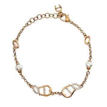 Pre Owned Aigner Rose Gold Tone Crystal Logo Bracelet