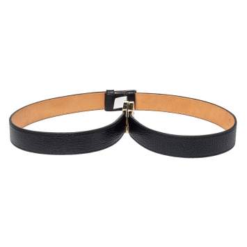 مملوكة مسبقًا Aigner Black Grained Leather Double Buckle Waist Belt 90CM