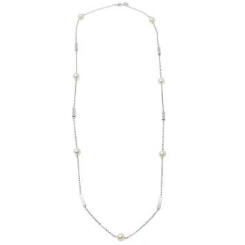 Pre Owned Aigner Silver Tone Logo Bar & Pearl Station Necklace