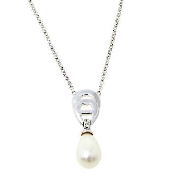Pre Owned Aigner A-Logo Pearl Crystal Silver Tone Pendant Necklace