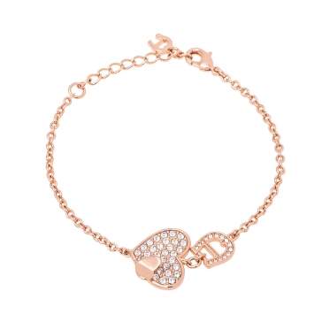 Pre Owned Aigner Rose Gold Tone Crystal Heart Logo Bracelet
