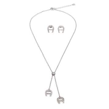 Pre Owned Aigner Crystal Logo Silver Tone Earrings and Necklace Set