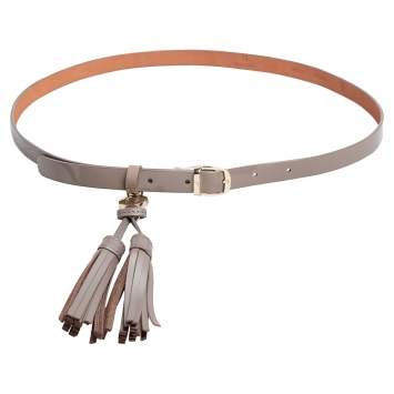 Pre Owned Aigner Dark Beige Patent Leather Tassel Slim Belt 85CM