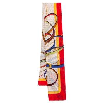 Pre Owned Aigner Multicolor Belt Printed Cotton & Silk Scarf