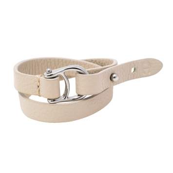 Pre Owned Aigner Off White Leather Double Tour Logo Bracelet