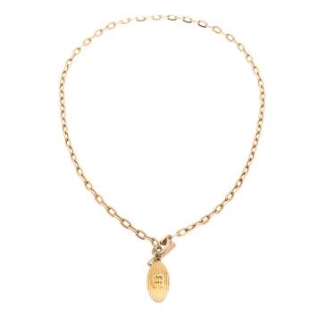 Pre Owned Aigner Gold Tone Logo Pendant Toggle Necklace