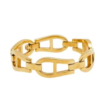 Pre Owned Aigner Gold Tone Logo Link Bracelet