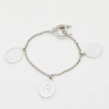 Pre Owned Aigner Crystals Mother of Pearl Silver Tone Metal Bracelet