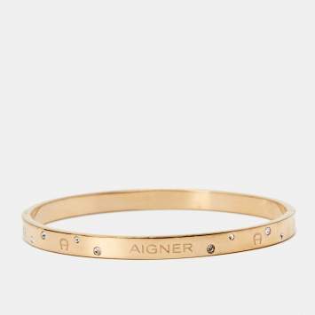 Pre Owned Aigner Crystal Gold Tone Bangle Bracelet