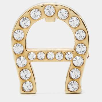 Pre Owned Aigner Gold Tone Crystal Logo Pin Brooch