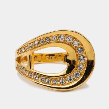 Pre Owned Aigner Gold Tone Crystal Embellished Cocktail Ring Size EU 54