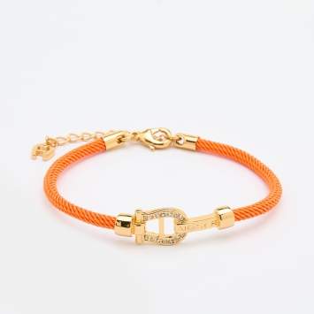 Pre Owned Aigner Orange Silk Cord Crystal Logo Yael Bracelet