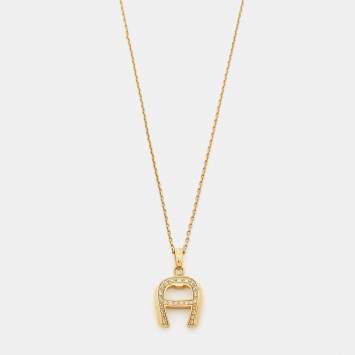 Pre Owned Aigner Crystal Gold Tone Pendant Necklace