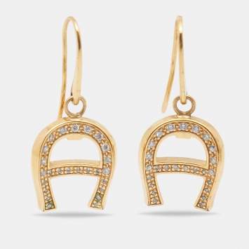 Pre Owned Aigner Crystal Gold Tone Earrings