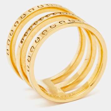 Pre Owned Aigner Gold Tone Crystal Embellished 3 Layer Band Ring Size 58