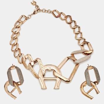 Pre Owned Aigner Pisa Rose Gold Plated Necklace and Earrings Set