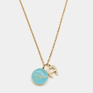 Pre Owned Aigner Enamel Crystals Gold Tone Necklace