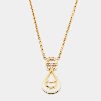 Pre Owned Aigner Crystal Enamel Gold Tone Pendant Necklace