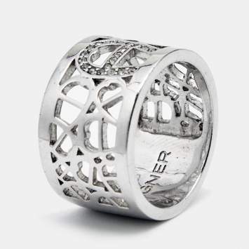 Pre Owned Aigner Crystals SIlver Tone Ring Size 58