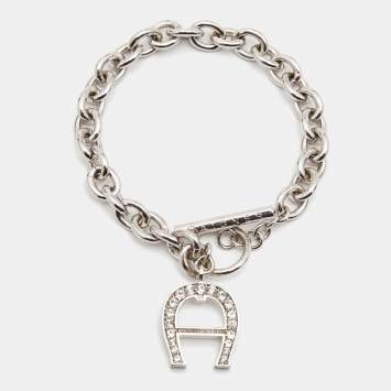 Pre Owned Aigner Crystals SIlver Tone Charm Bracelet