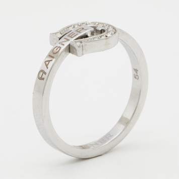 Pre Owned Aigner Crystals Silver Tone Ring Size 53