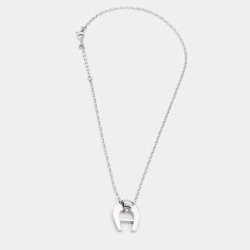 Pre Owned Aigner Sterling Silver Crystal Embellished Pendant Necklace