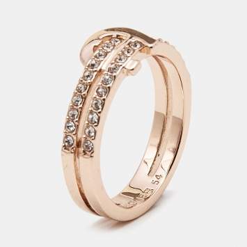 Pre Owned Aigner Crystal Rose Gold Tone Ring Size 54
