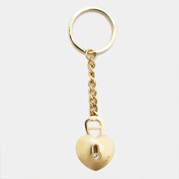 Pre Owned Aigner Heart Lock Crystal Gold Tone Key Chain