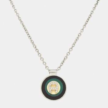 Pre Owned Aigner Crystal Resin Stainless Steel Necklace