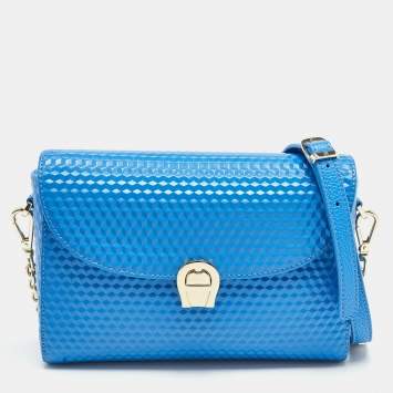 Pre Owned Aigner Blue Textured Leather Genoveva Shoulder Bag 
