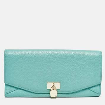 Pre Owned Aigner Blue Leather Logo Charm Flap Continental Wallet