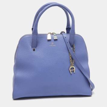 Pre Owned Aigner Lavender Leather Zip Satchel