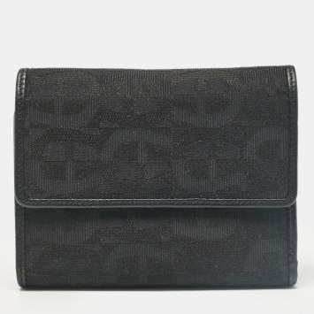Aigner Black Monogram Fabric and Leather Trifold Wallet