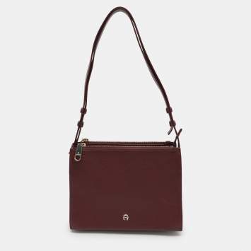 Pre Owned Aigner Burgundy Leather Shoulder Bag
