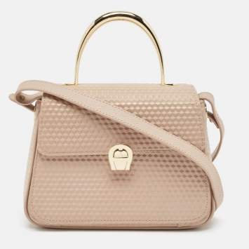 Pre Owned Aigner Old Rose Textured Leather Small Genoveva Top Handle Bag