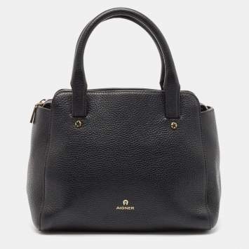 Aigner Black Grained Leather Cybill Tote