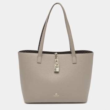 Pre Owned Aigner Grey Leather Leonie Tote