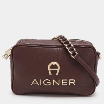 Pre Owned Aigner Burgundy Leather Bombe A Camera Crossbody Bag