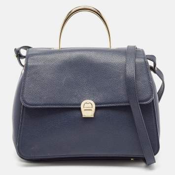 Pre Owned Aigner Navy Blue Leather Genoveva M Top Handle Bag