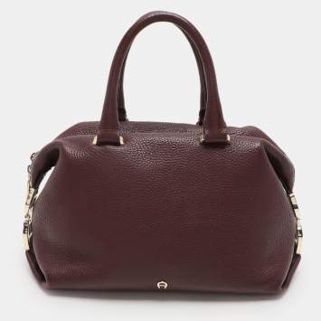 Aigner Burgundy Leather Dome Satchel