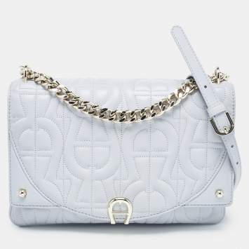 Pre Owned Aigner Blue Embossed Leather Small Diadora Crossbody Bag