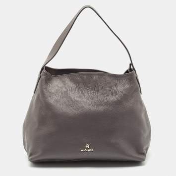 Aigner Grey Leather Zip Hobo