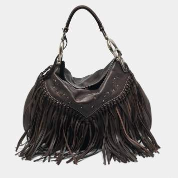 Aigner Dark Brown Leather Fringe Hobo